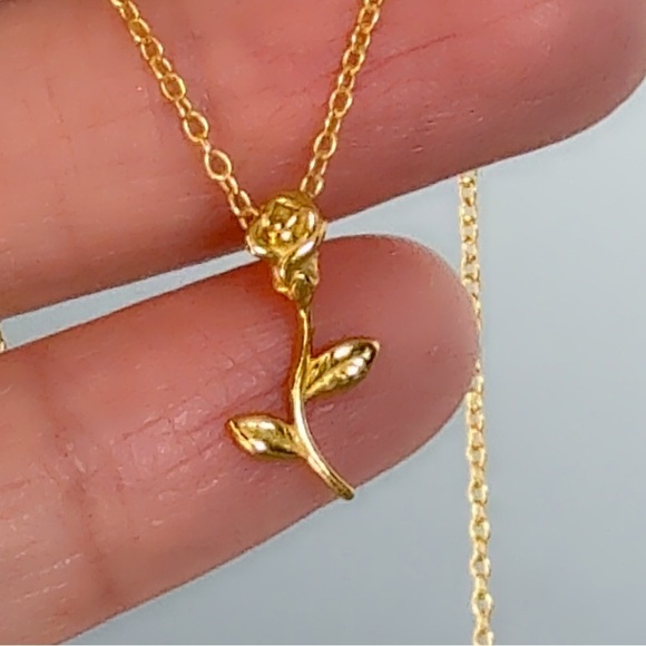 14k Gold Vermeil Rose Necklace – Dainty, Hypoallergenic, Gift for Her - Picture 3 of 11